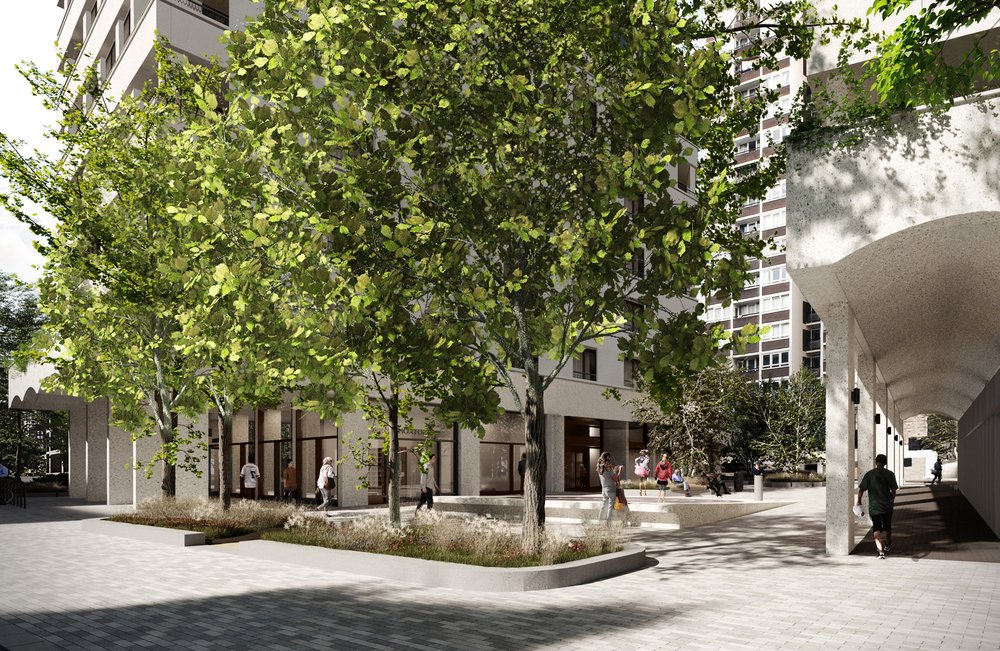 CENTRAL COURT LOOKING TOWARDS THAXTED COURT FROM EAST ROAD