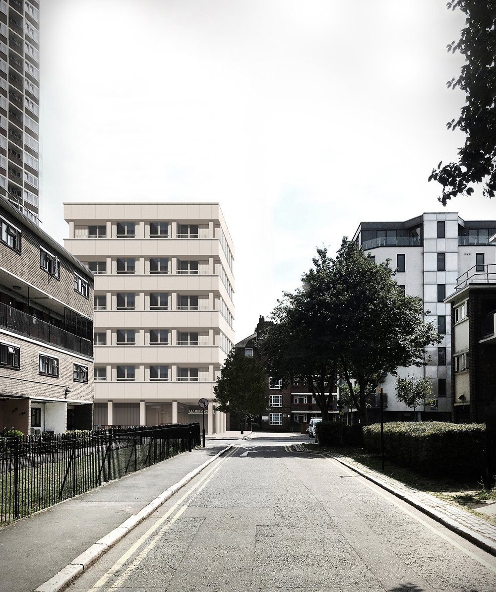 EVELYN ROAD LOOKING SOUTH TOWARDS WEST BUILDING AND ALLERTON STREET & PROVOST ESTATE