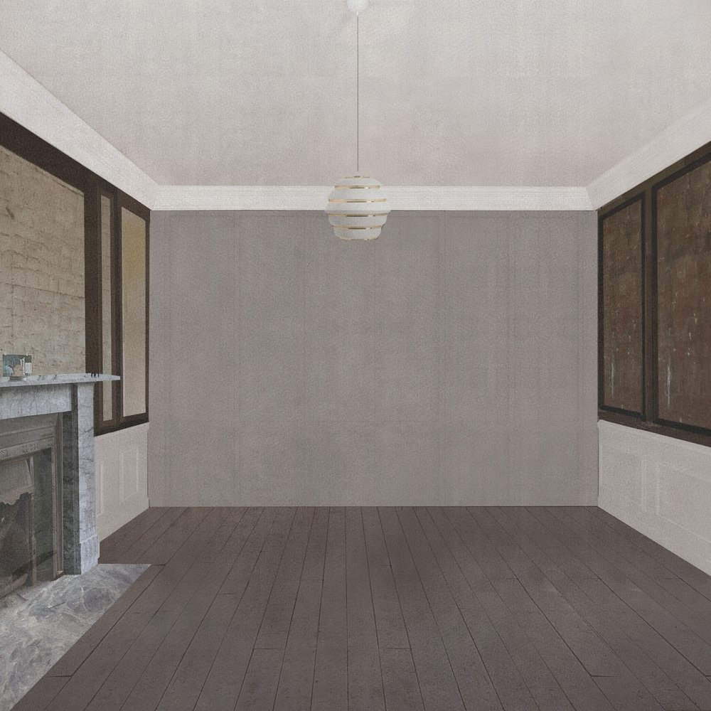 GF FRONT ROOM COLLAGE TOWARDS STAIRS closed shutters