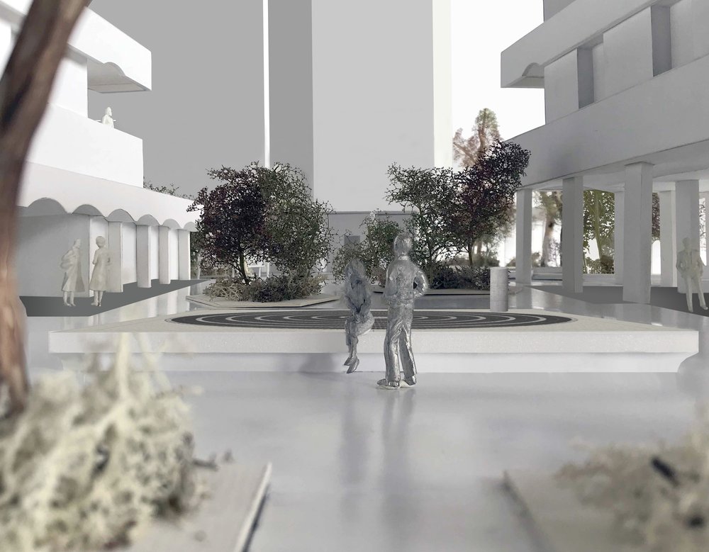 View west in courtyard back and forground combined in focus stage 2